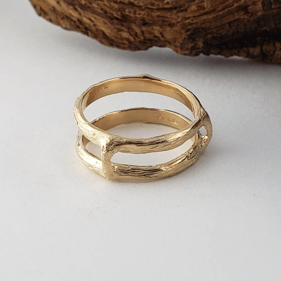 1.5 carat Moissanite Twig & Branch Ring Guard Style Bridal Set in Solid Gold - DV Jewelry Designs