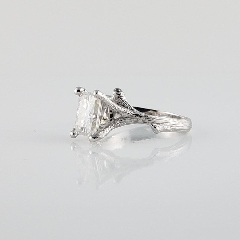 1.5ct Radiant Cut Moissanite Diamond Twig Style Wedding or Engagement Ring - DV Jewelry Designs