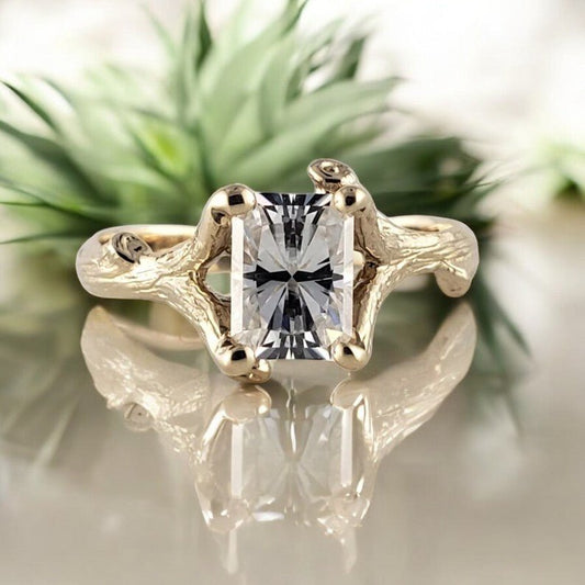 1.5ct Radiant Cut Moissanite Diamond Twig Style Wedding or Engagement Ring - DV Jewelry Designs