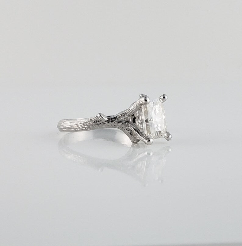 1.5ct Radiant Cut Moissanite Diamond Twig Style Wedding or Engagement Ring - DV Jewelry Designs