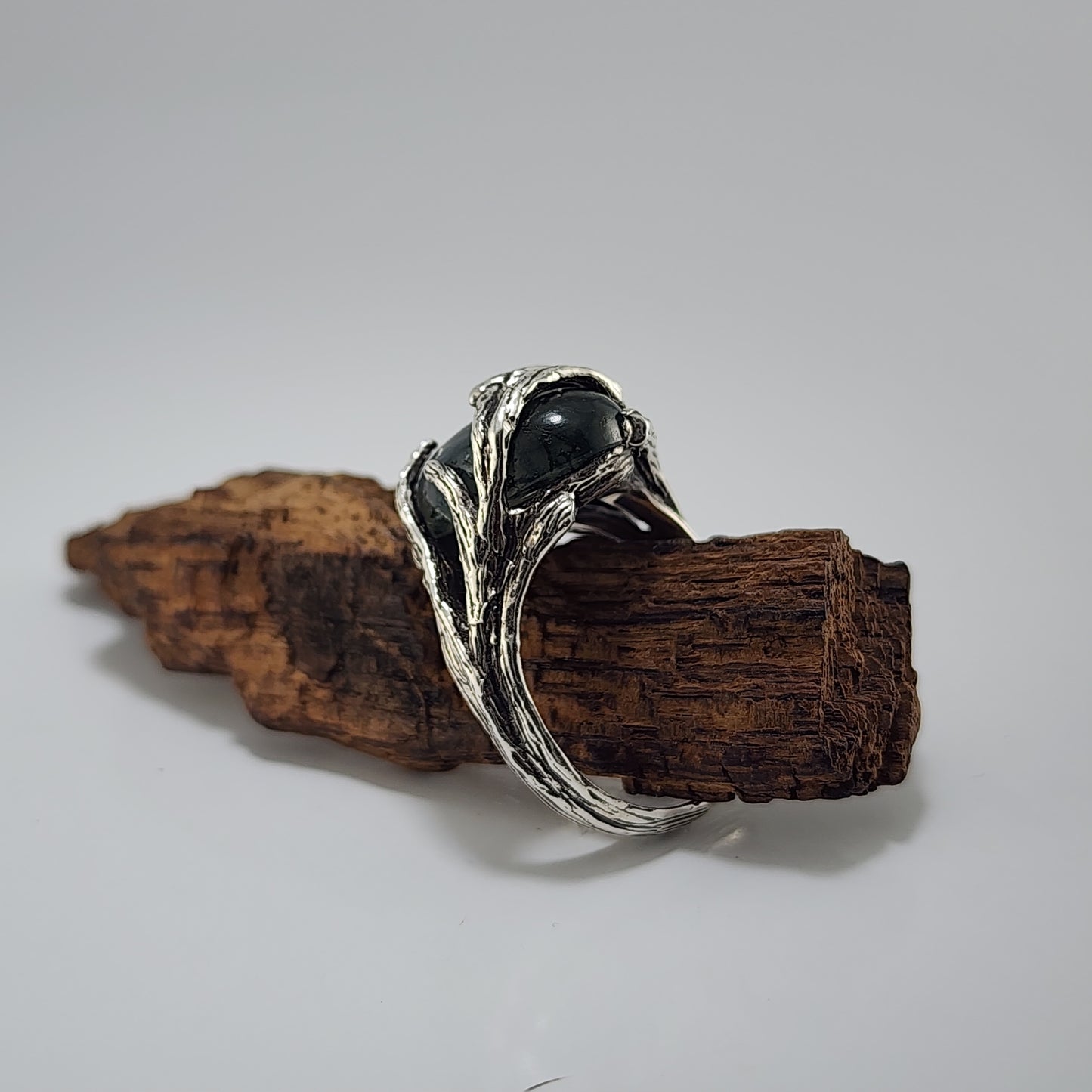 Oval Moss Agate Cabochon Gemstone Ring