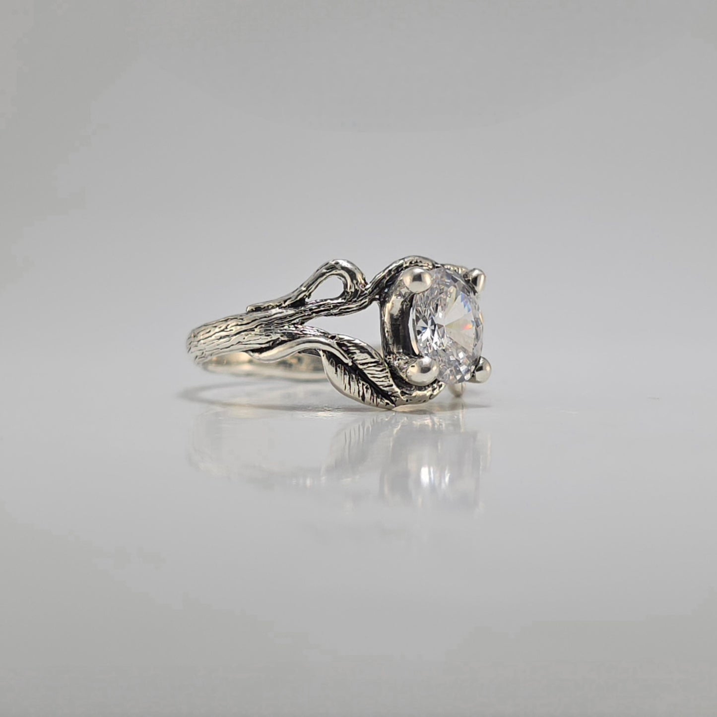 Oval Moissanite Twig Engagement Ring – Sterling Silver