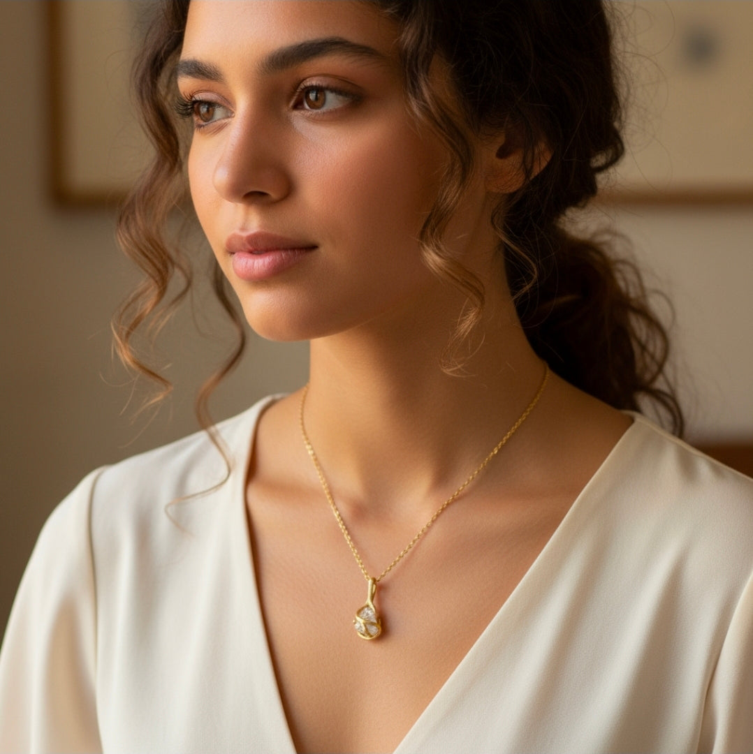 Rough Diamond Twig Pendant Necklace in Solid Gold