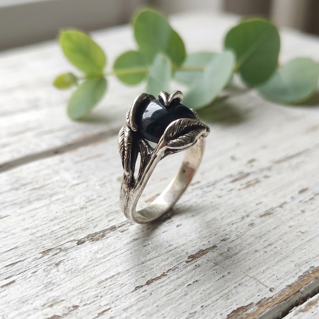 Bloodstone Leaf & Twig Ring in Silver
