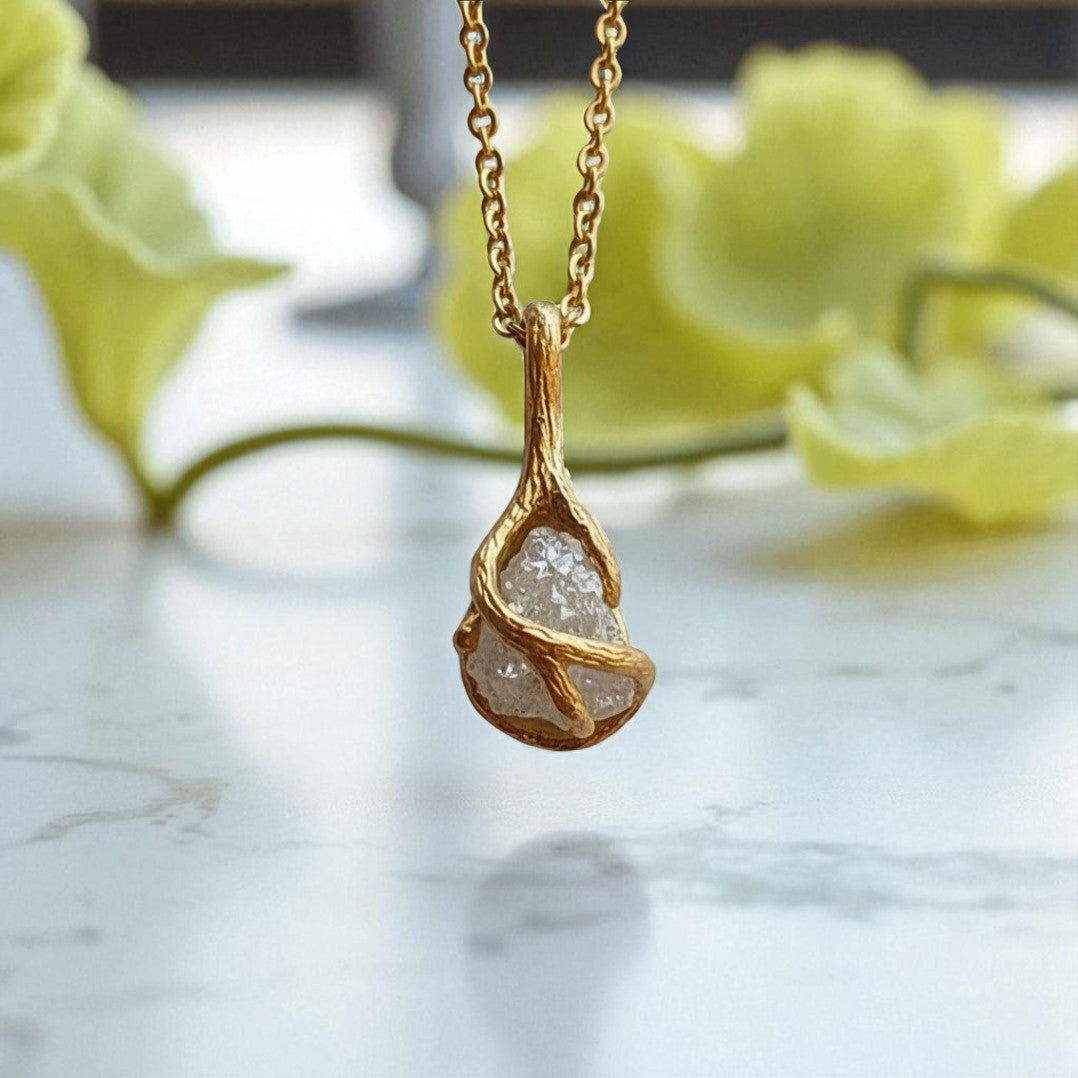 Rough Diamond Twig Pendant Necklace in Solid Gold