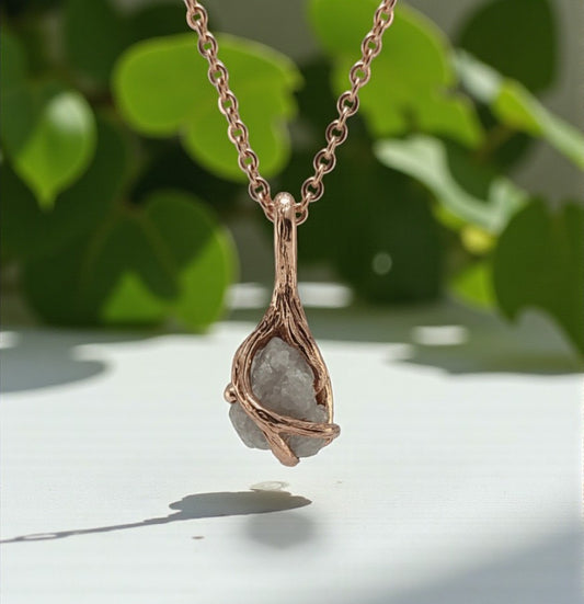 Rough Diamond Twig Pendant Necklace in Solid Gold