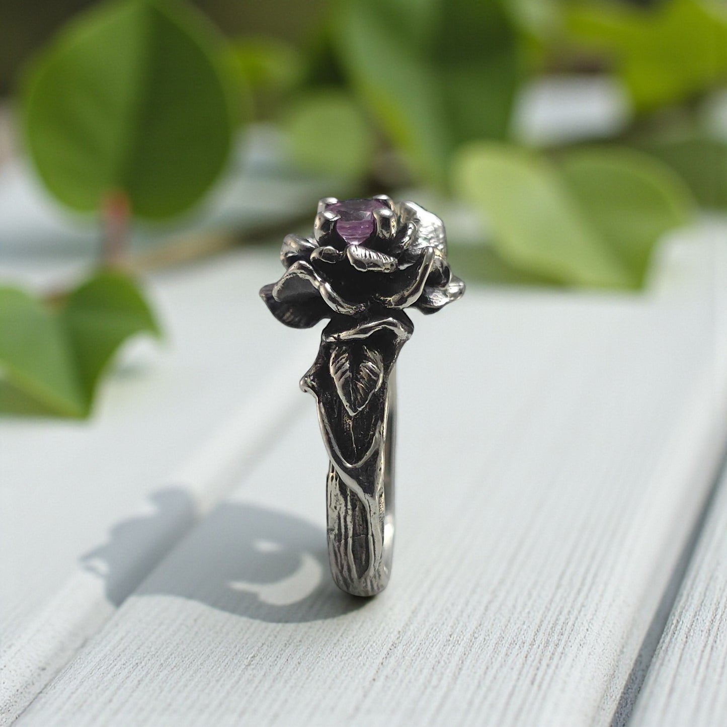 Pink Sapphire Rose Ring in Sterling Silver