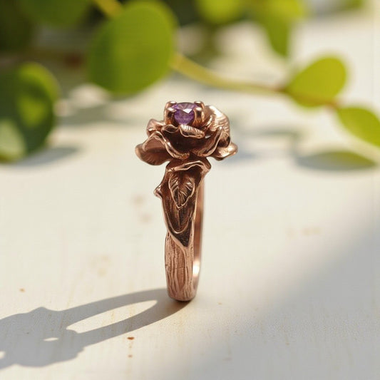 Pink Sapphire Rose Ring in Solid Gold