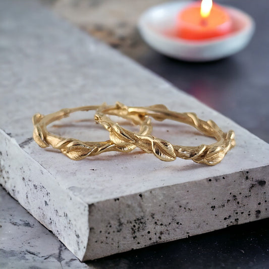 Gold Leaf & Twig Hoop Earrings - DV Jewelry Designs