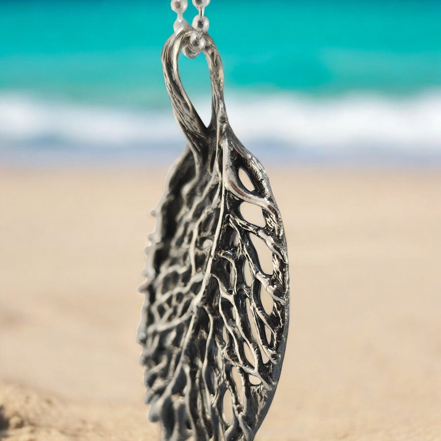 Handmade Coral Sea Fan Silver Pendant with Tiny Sea Bubbles - DV Jewelry Designs