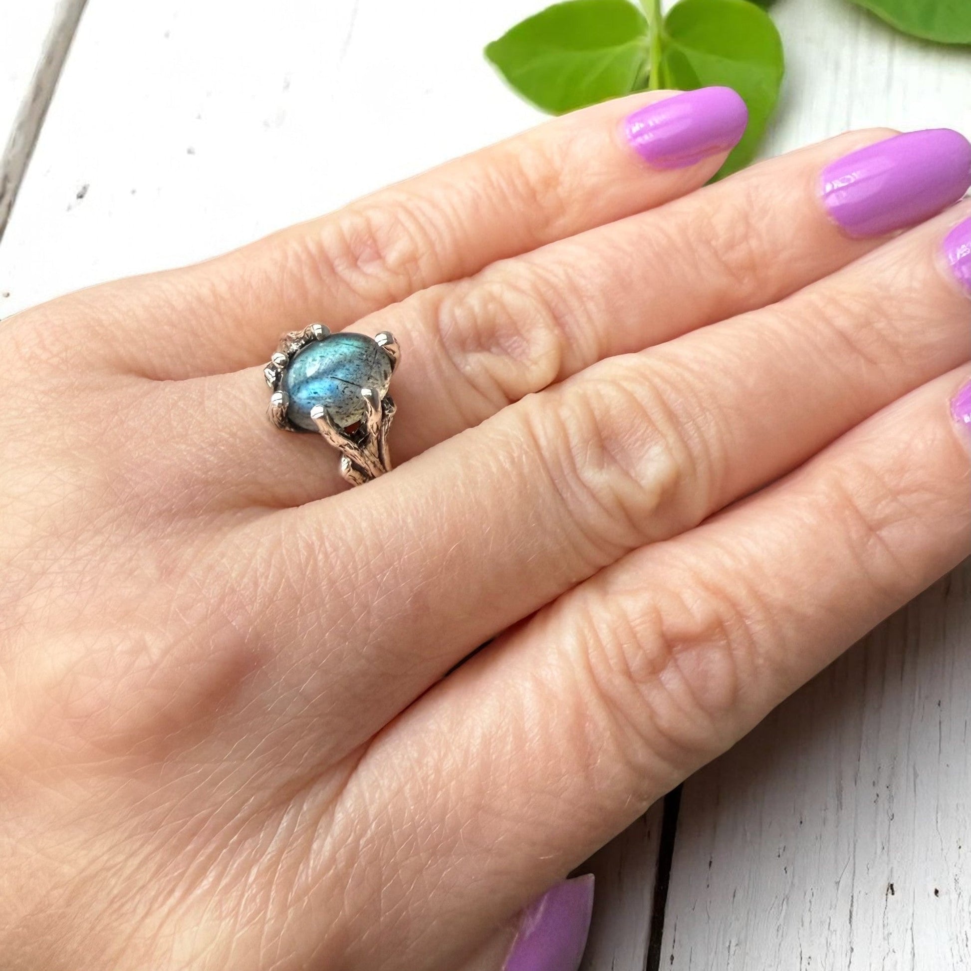 Labradorite Gemstone Silver Twig Ring - DV Jewelry Designs