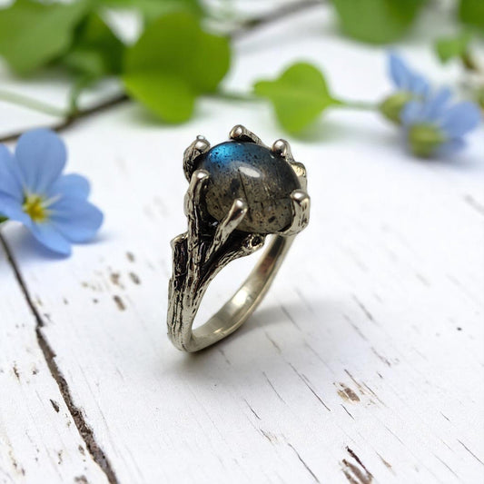 Labradorite Gemstone Silver Twig Ring - DV Jewelry Designs