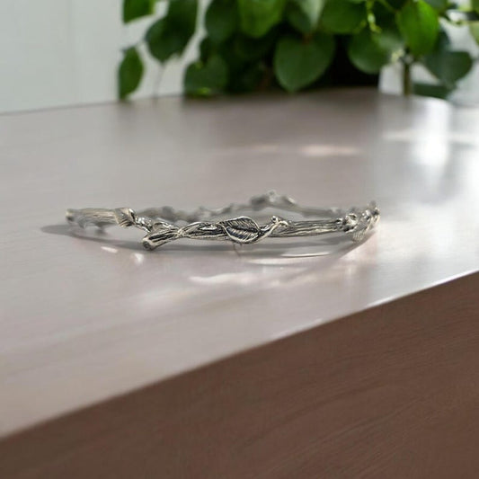 Leaf and Vine Twig Bangle Bracelet in Sterling Silver - Polished or Oxidized - by DV Jewelry Designs - DV Jewelry Designs