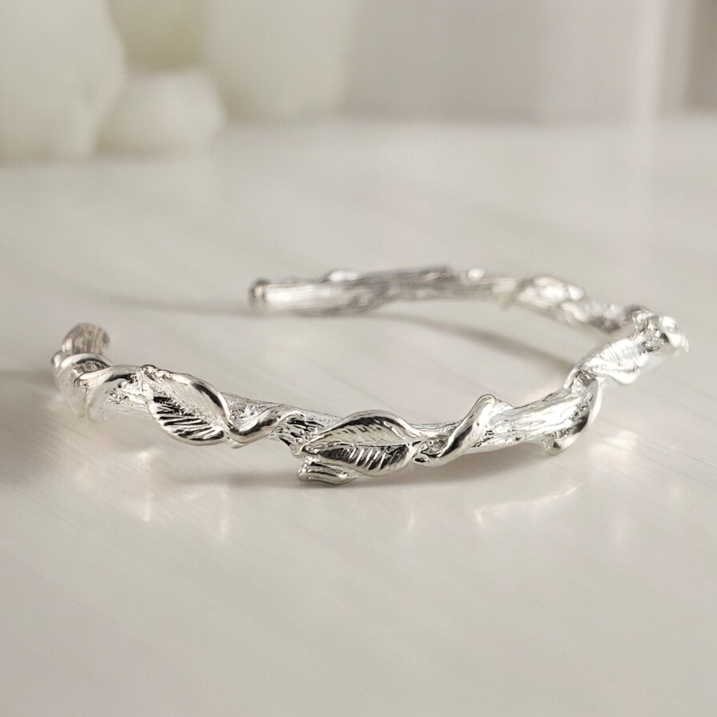 Leaf and Vine Twig Cuff Bracelet in Solid Gold - DV Jewelry Designs