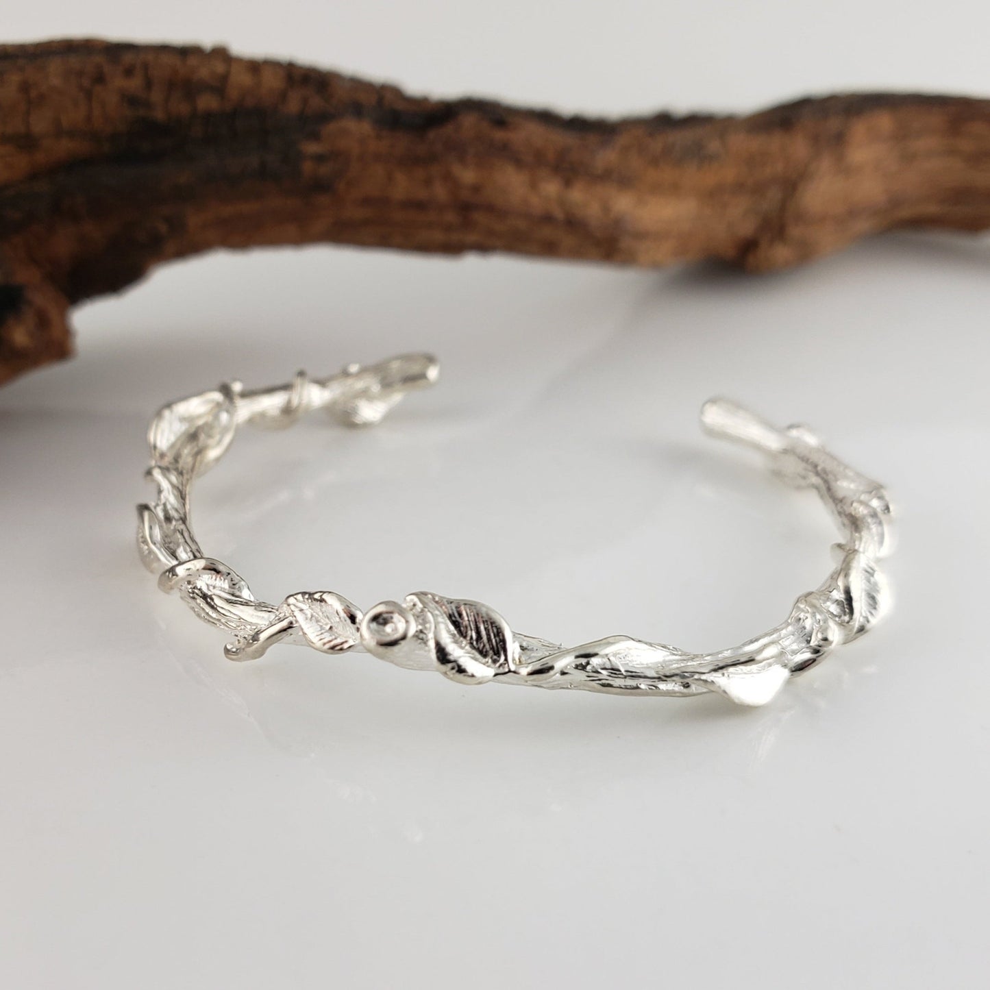 Leaf and Vine Twig Cuff Bracelet in Solid Gold - DV Jewelry Designs