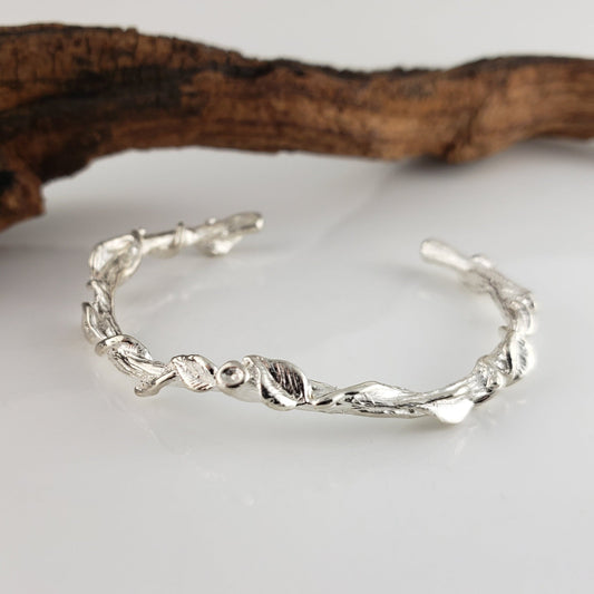 Leaf and Vine Twig Cuff Bracelet in Solid Gold - DV Jewelry Designs