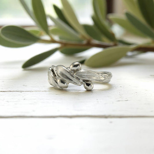 Olive Branch Leaf Statement Ring - Satin Finish - DV Jewelry Designs