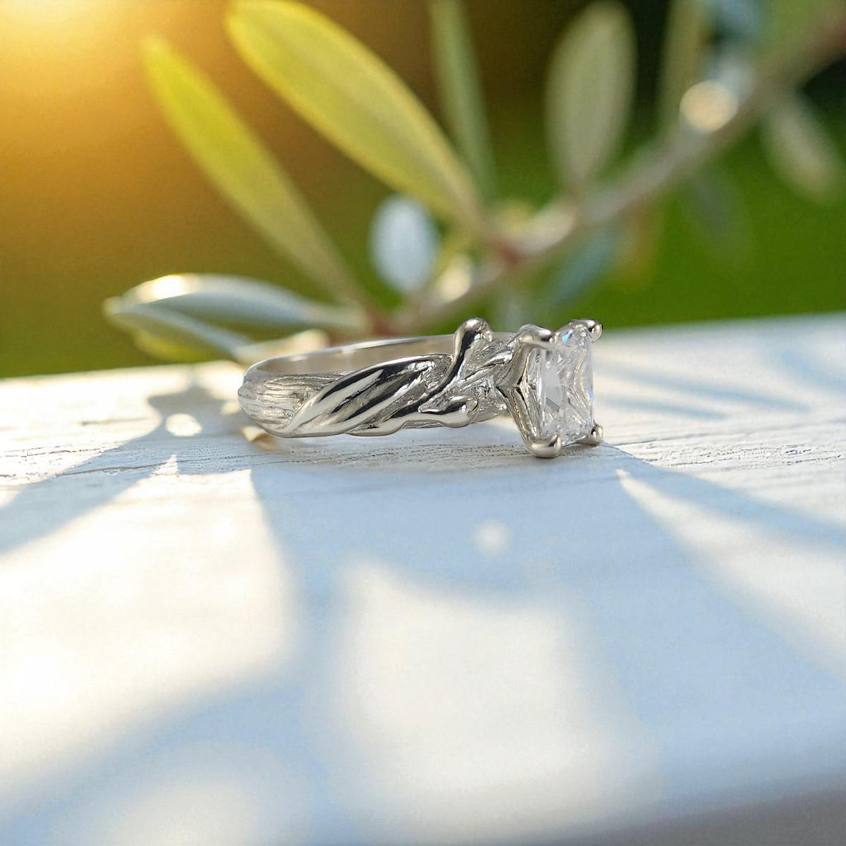 Olive Branch Moissanite Engagement Ring - DV Jewelry Designs