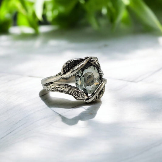 Oval Green Amethyst Gemstone Sterling Silver Ring - DV Jewelry Designs