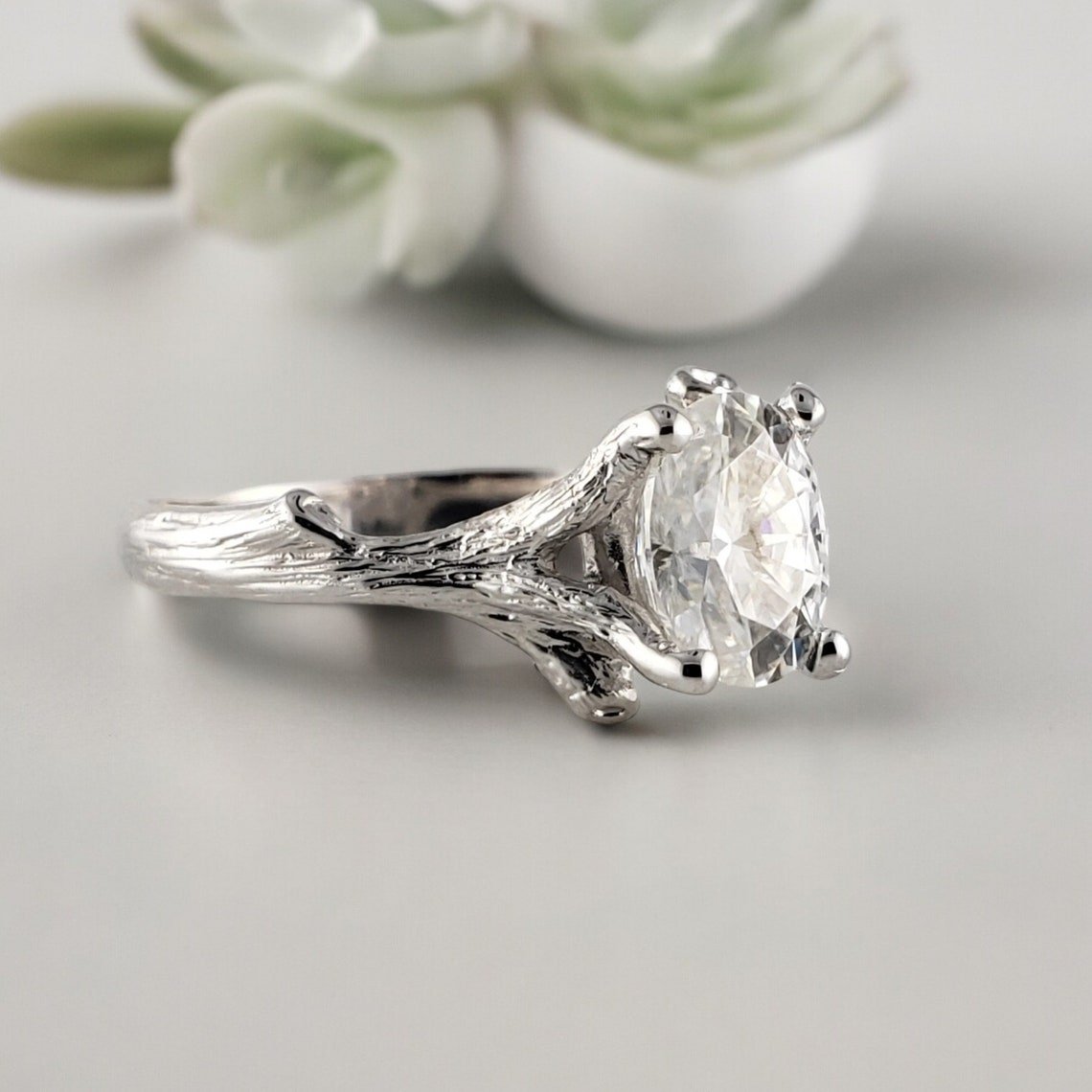Oval Moissanite Twig Engagement Ring - DV Jewelry Designs