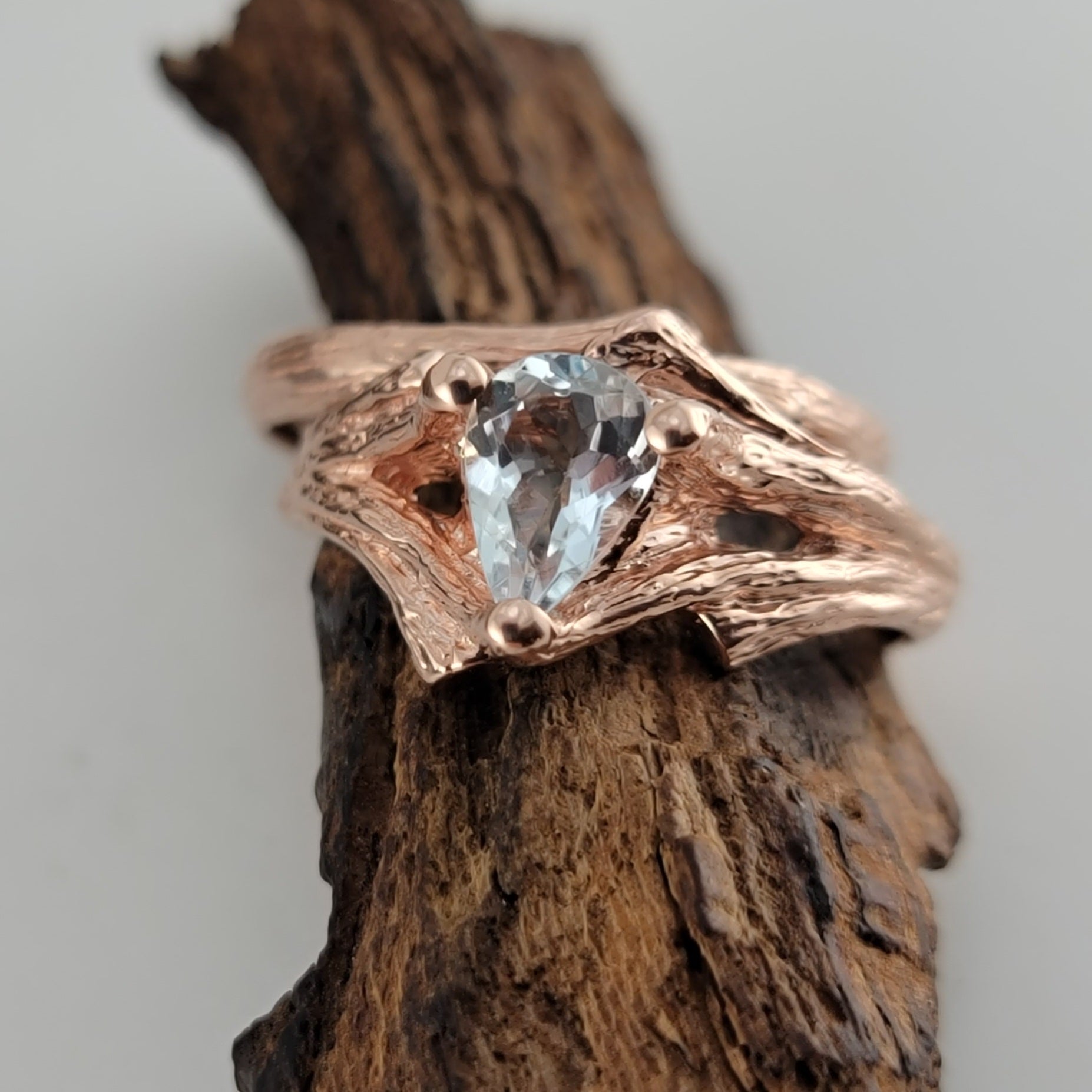 Pear Shaped Aquamarine Twig Engagement Ring or Wedding Set - DV Jewelry Designs