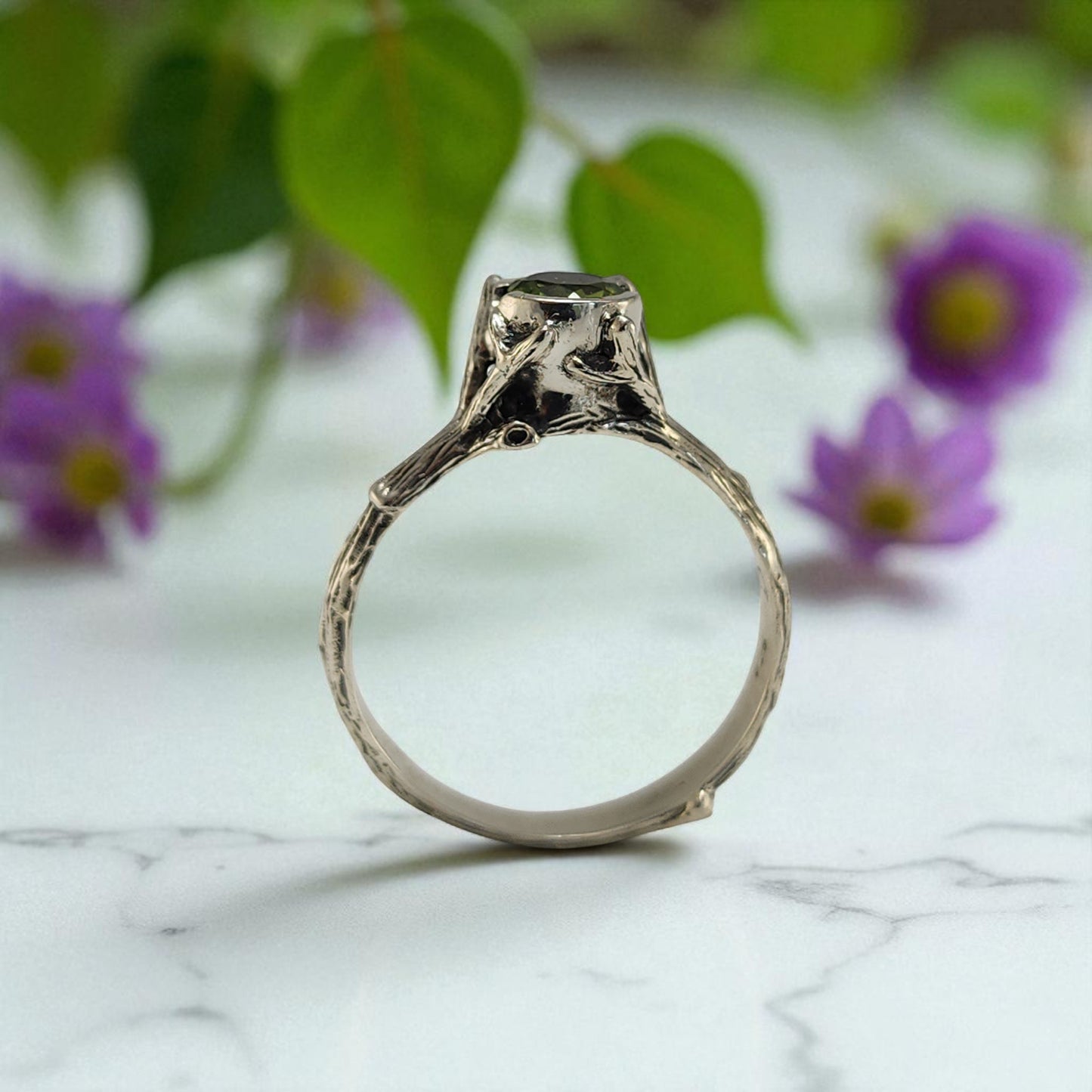 Natural Round Peridot Silver Ring