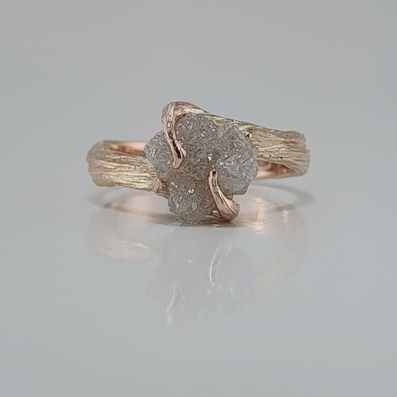 Raw Diamond Engagement Ring in 14k Rose Gold - DV Jewelry Designs