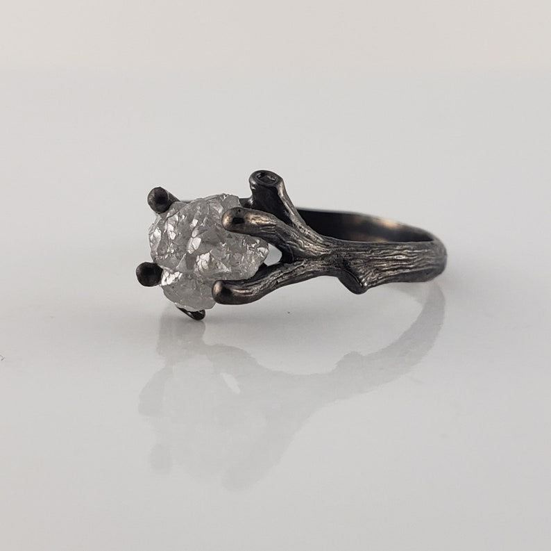 Raw Diamond Twig Ring Set - Ruthenium Finish - DV Jewelry Designs