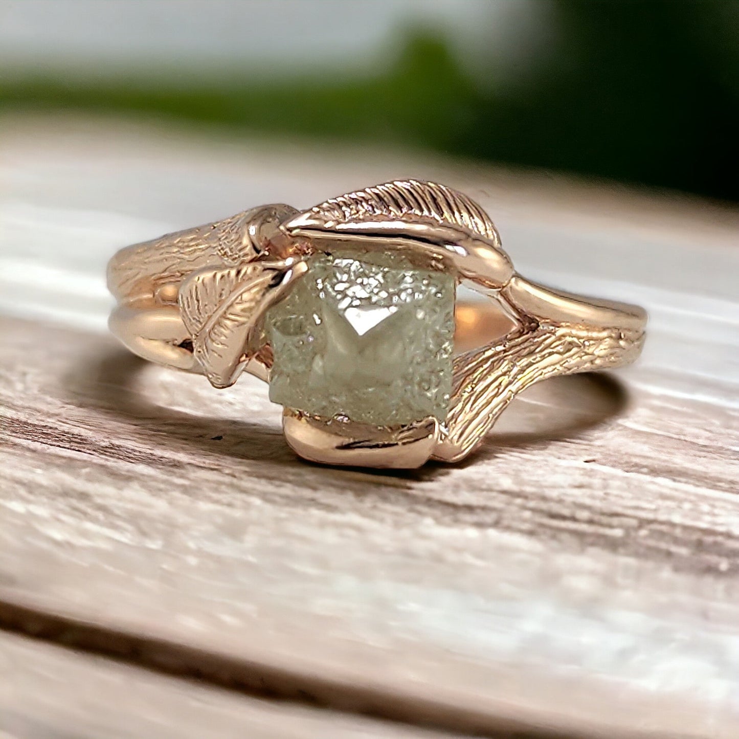 Raw Rough Diamond Engagement Ring in 14k Rose Gold - DV Jewelry Designs