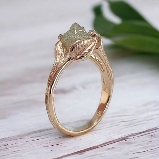 Raw Rough Diamond Engagement Ring in 14k Rose Gold - DV Jewelry Designs