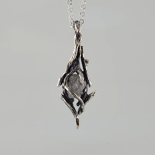 Raw Rough Diamond Hand - sculpted Pendant in Sterling Silver - DV Jewelry Designs