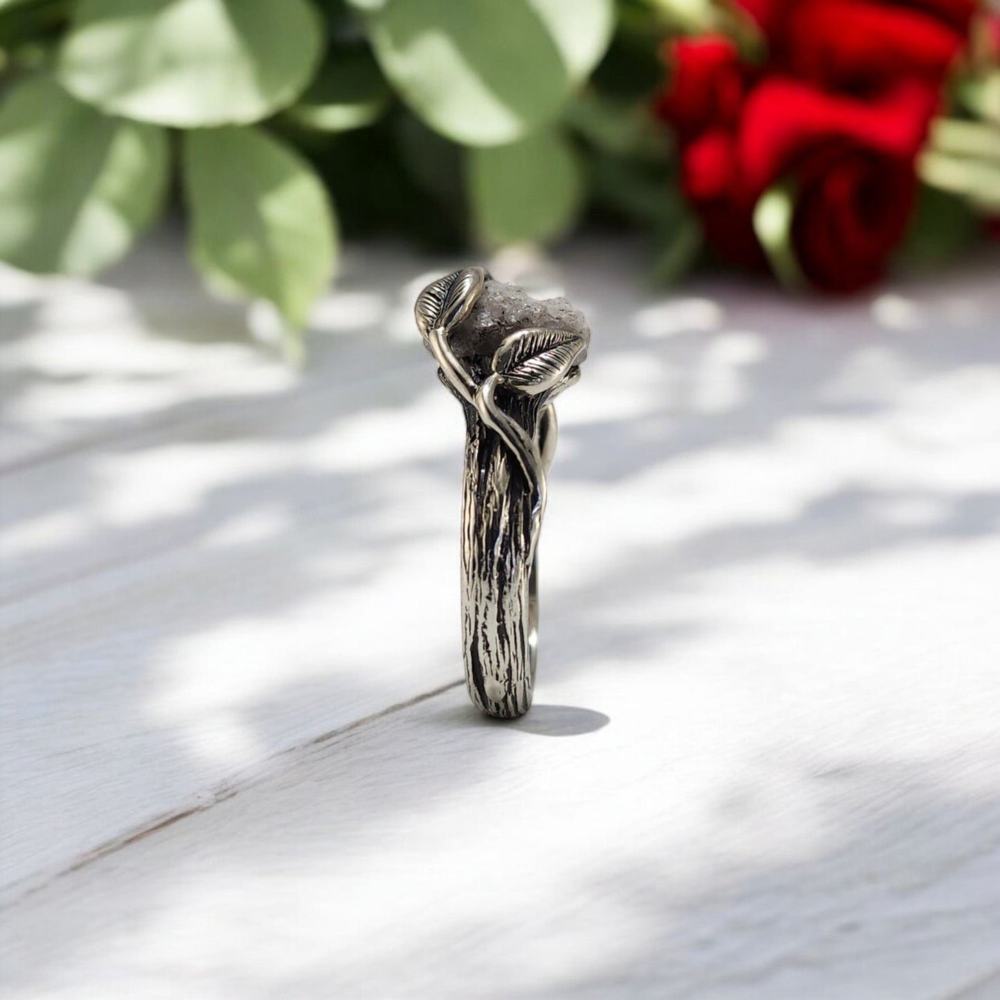 Rough Diamond Leaf Engagement Ring - DV Jewelry Designs