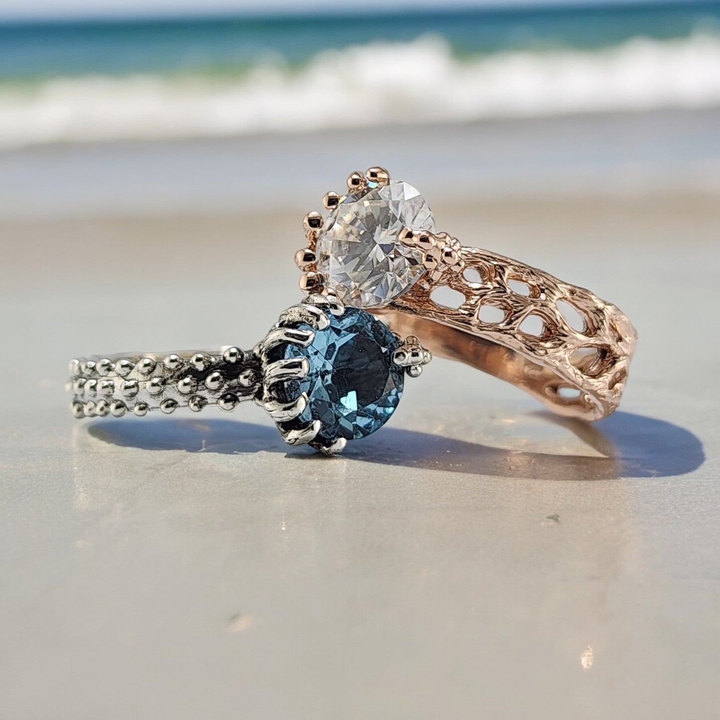 Round Moissanite Beach Style Wedding - DV Jewelry Designs