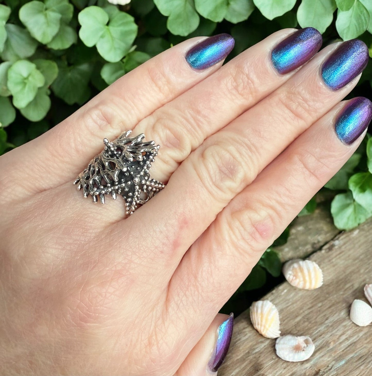 Sterling Silver Starfish and Sea Coral Ring - DV Jewelry Designs