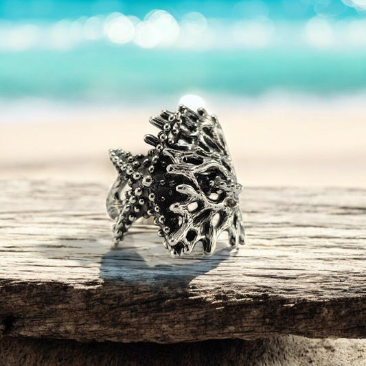 Sterling Silver Starfish and Sea Coral Ring - DV Jewelry Designs