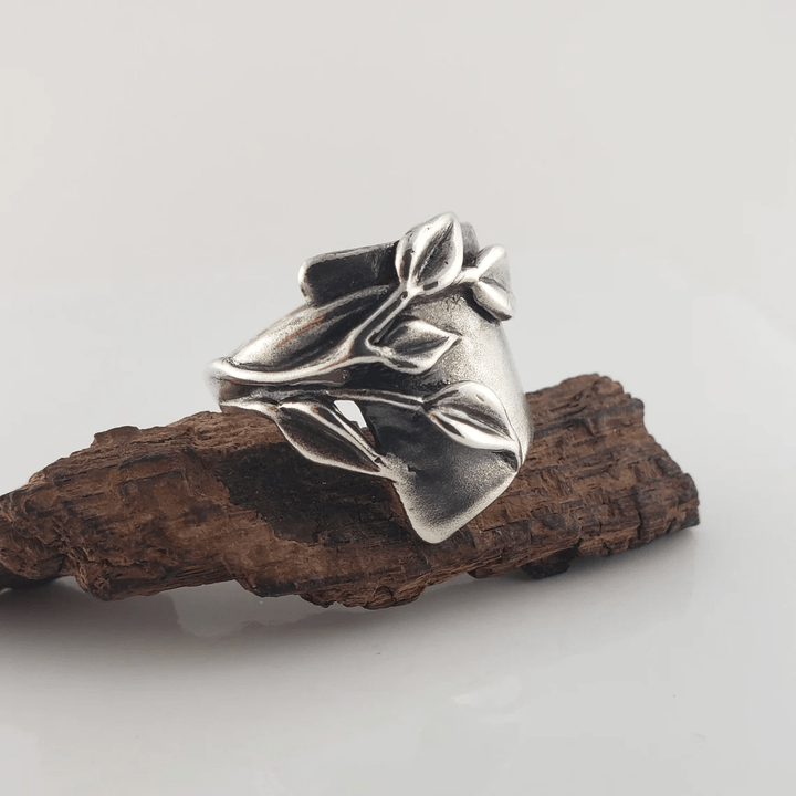 Wide Sterling Silver Ring with Leaves - DV Jewelry Designs