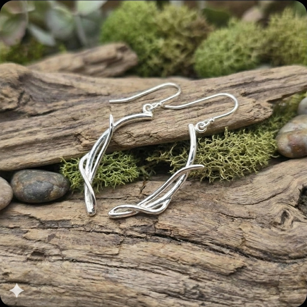 Sterling Silver Twig Dangle Earrings