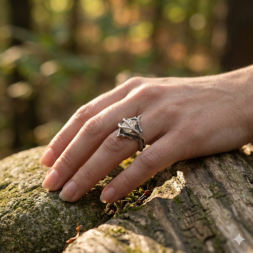 Rough Diamond Twig Ring - One-of-a-Kind Hand-Sculpted Branch Weave Style