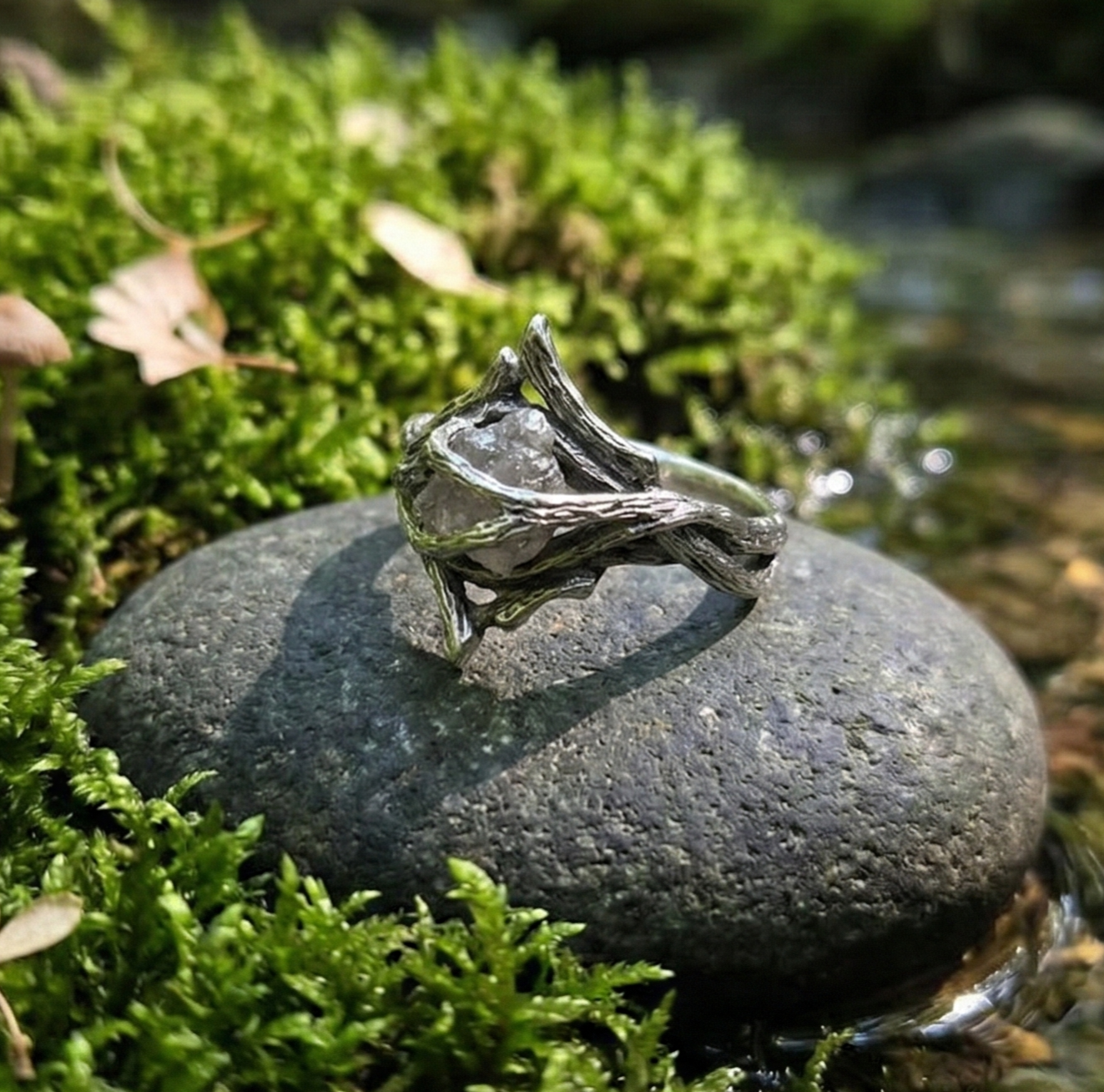 Rough Diamond Twig Ring - One-of-a-Kind Hand-Sculpted Branch Weave Style