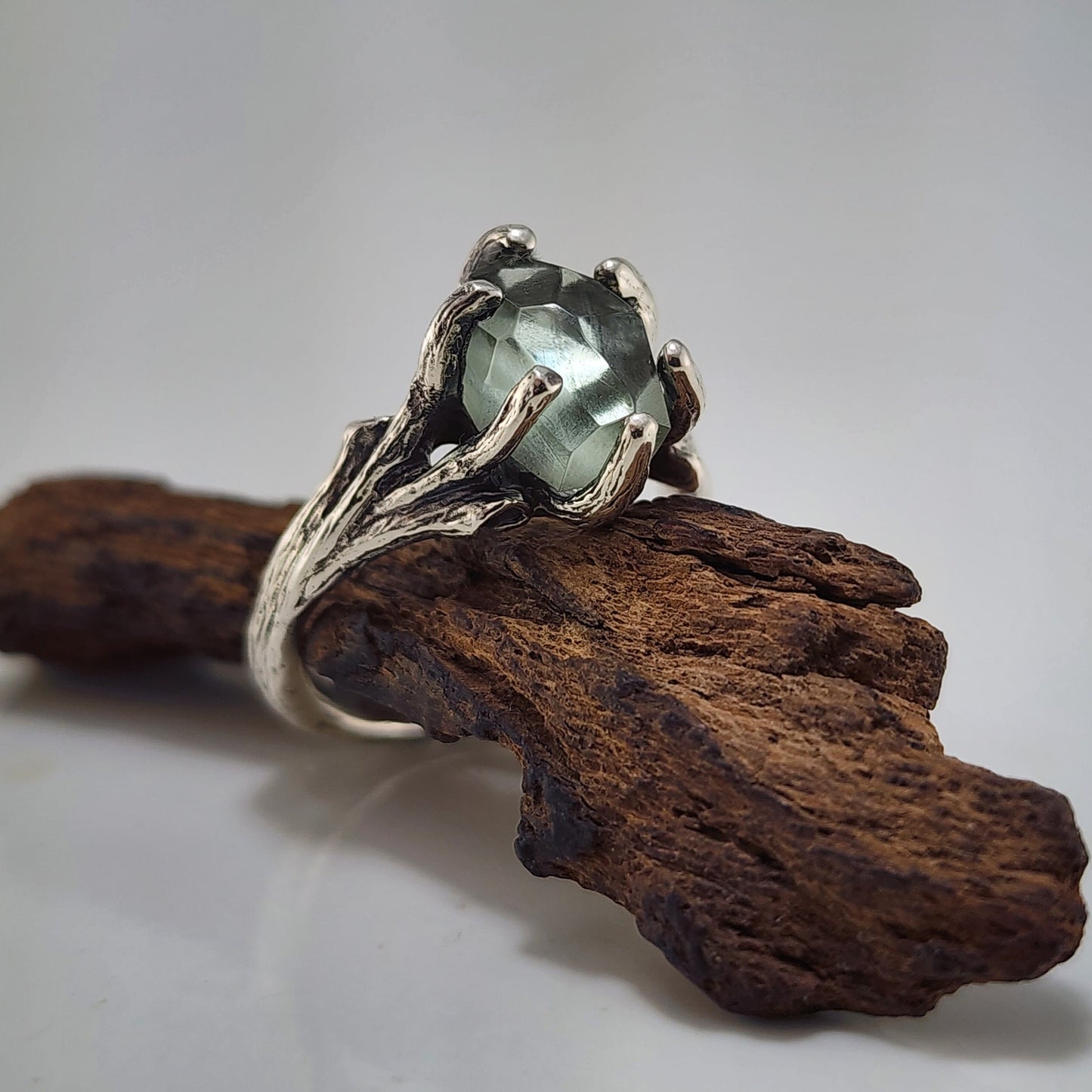 Green Amethyst Sterling Silver Engagement Ring Set by DV Designs