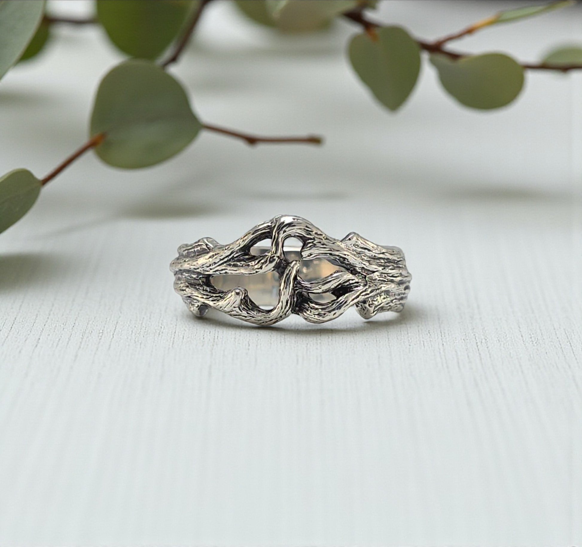 silver branch style ring  with texture