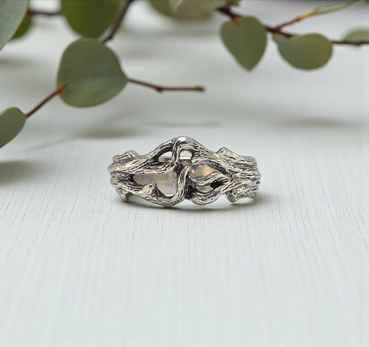 silver branch style ring  with texture