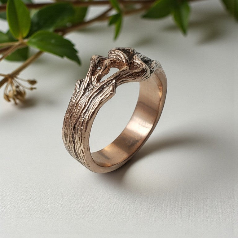 handcrafted Branch Heart Ring in rose gold