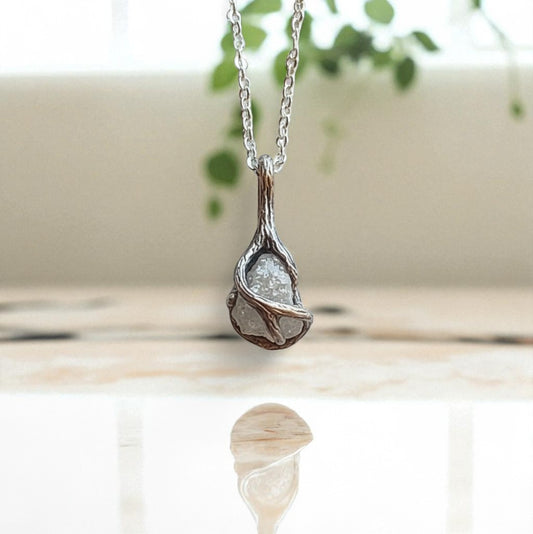 Rough Diamond Twig Pendant Necklace in Solid Gold