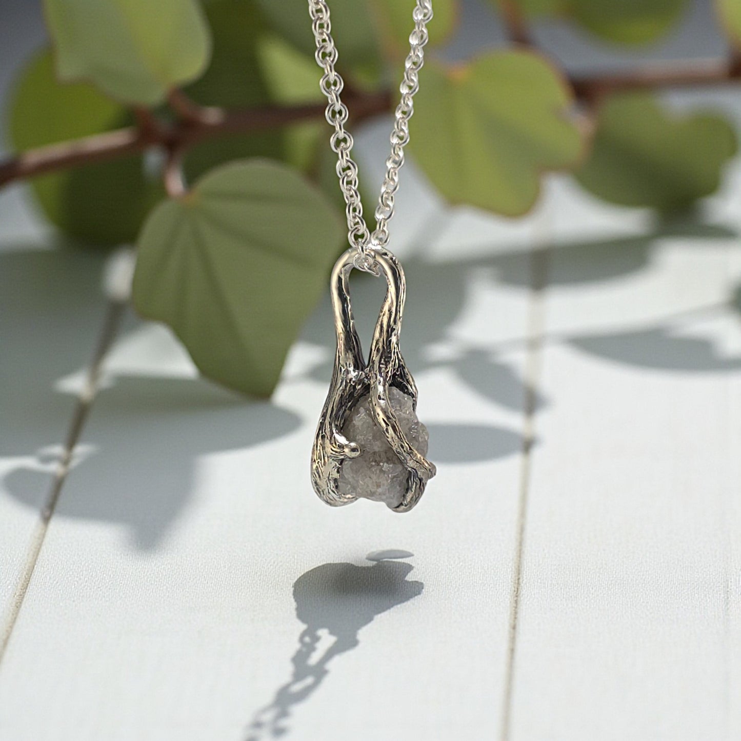 Rough Diamond Twig Pendant Necklace in Solid Gold