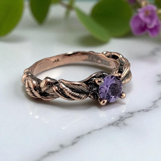 Purple Tanzanite, Leaf and Vine Engagement Ring