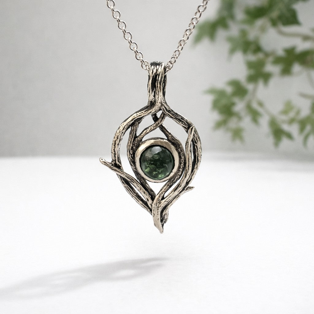 Moss Agate Riverbend Silver Pendant