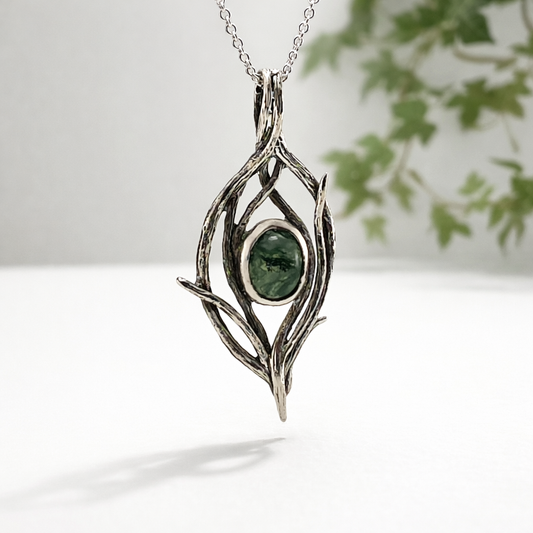 Moss Agate Riverbend Silver Pendant