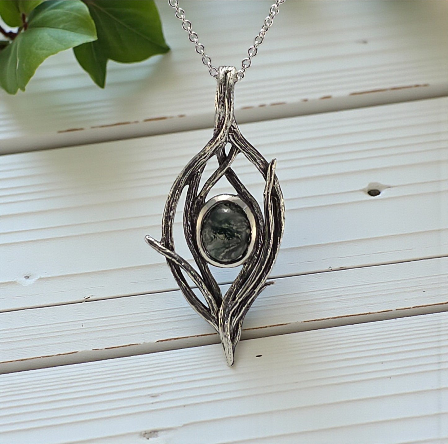 Moss Agate Riverbend Silver Pendant