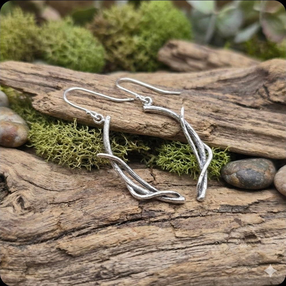 Sterling Silver Twig Dangle Earrings